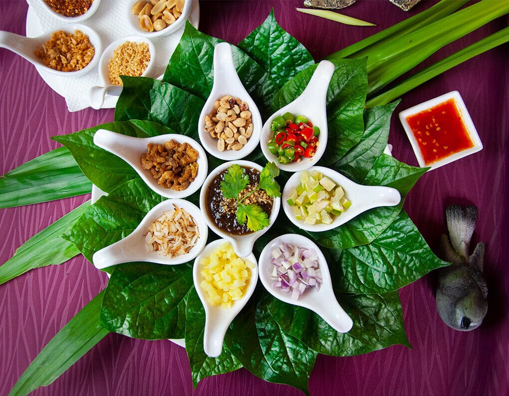 7. Miang Kham (Leaf Wrapped Salad Bites) b